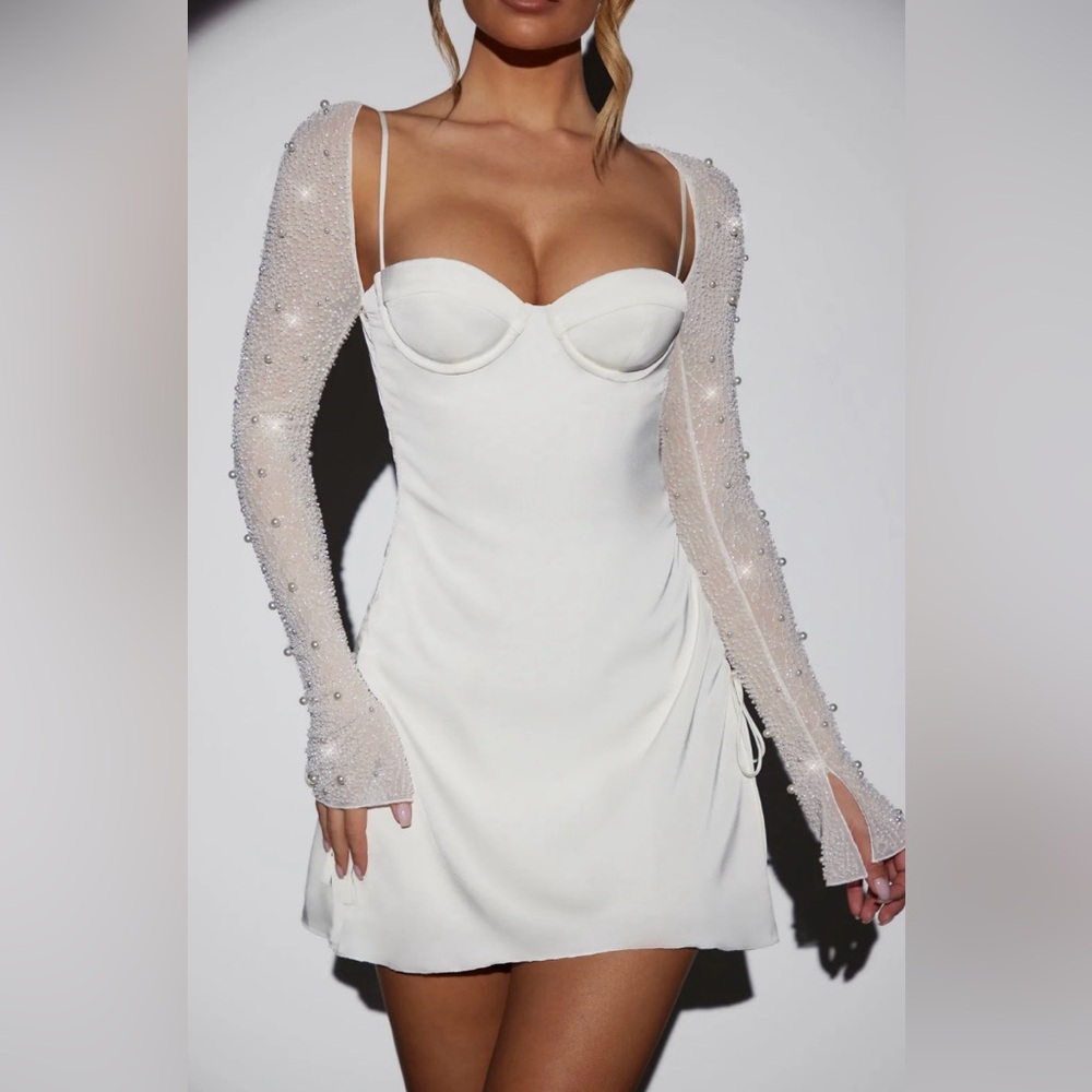 Oh Polly Long Sleeve Embellished A-line Mini Dress